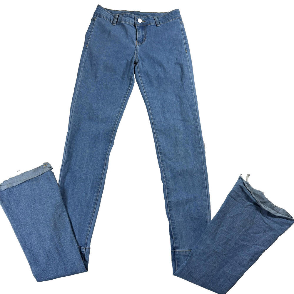 Stretch Womens Skinny Raw Hem Ankle Jeans Medium Wash Streetwear Denim Blue Wash